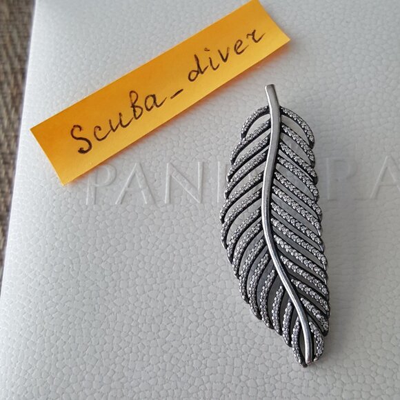 Vintage PANDORA Light as a Feather Pendant Cubic Zirconia Sterling Discontinued - Picture 1 of 7